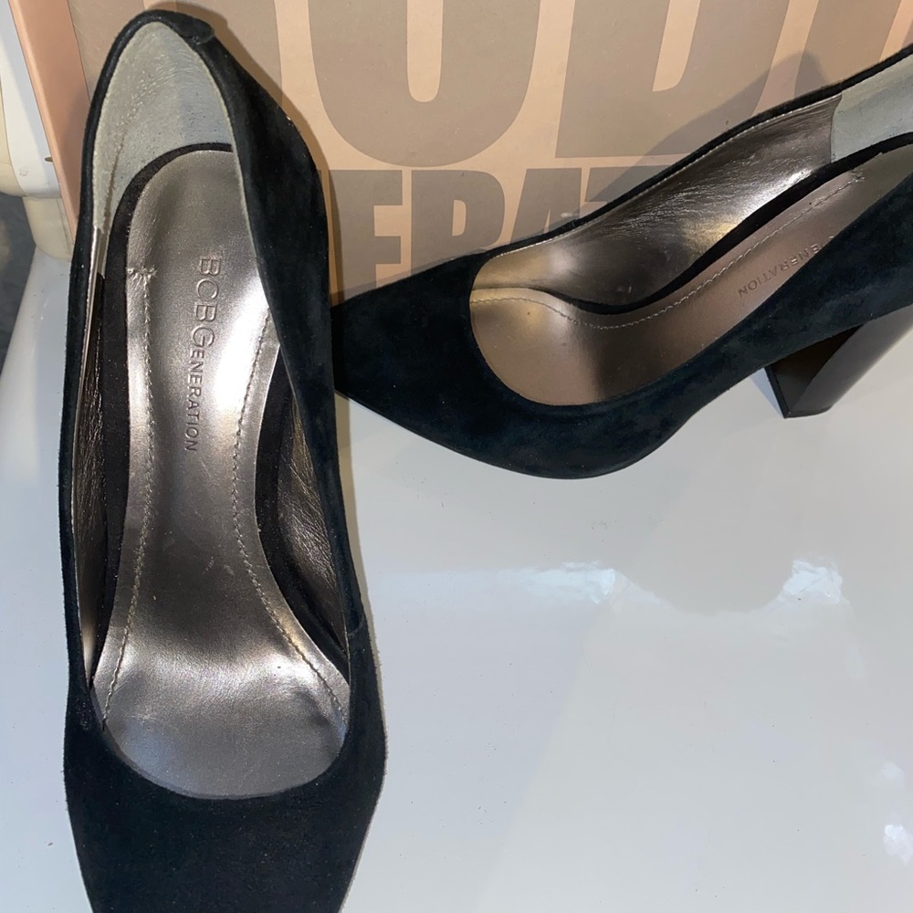 BCBG black block heels